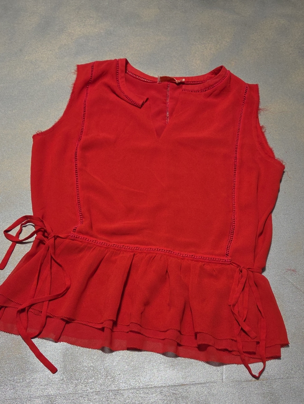 Tory Burch Red Sleeveless Peplum Tank with Side Ties